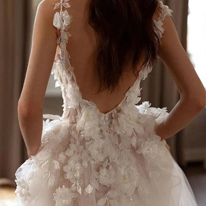 Sexy Backless Wedding Dresses For Woman V Neck Appliques Bridal Gowns Bohemian Princess Customize Tulle Vestidos - Image 3