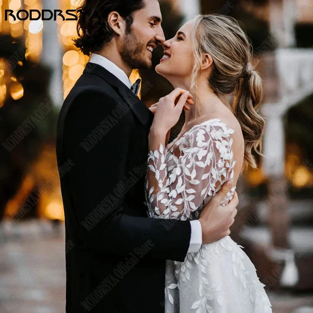 Sexy Backless Wedding Dresses New 2023 Long Sleeves Bride Gowns V-Neck A-Line Lace Applique Tulle vestidos de novia - Image 2