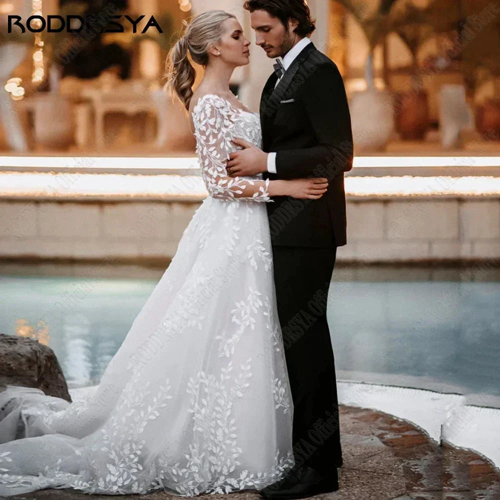 Sexy Backless Wedding Dresses New 2023 Long Sleeves Bride Gowns V-Neck A-Line Lace Applique Tulle vestidos de novia - Image 4
