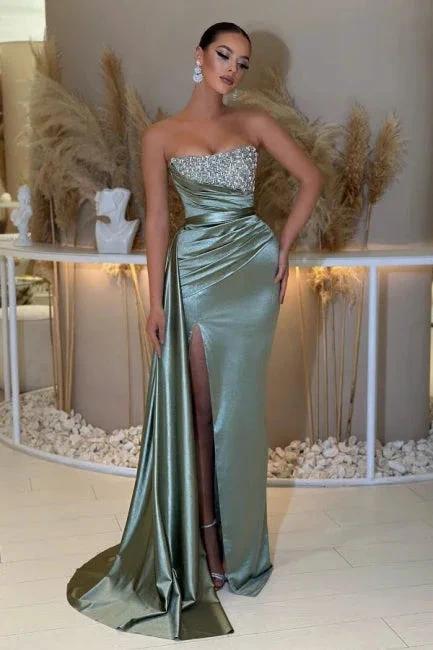 Sexy beautiful sleeveless column satin evening dresses beading - Image 2