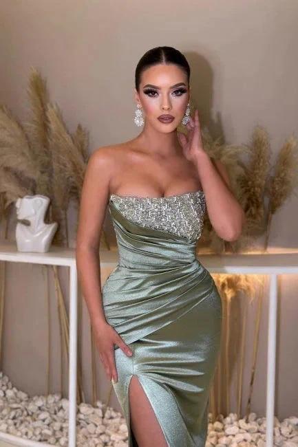 Sexy beautiful sleeveless column satin evening dresses beading - Image 3