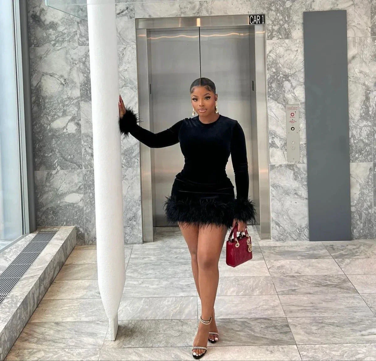 Sexy Black Homecoming Dress with Long Sleeves Black Party Dress Y2515 - Image 2