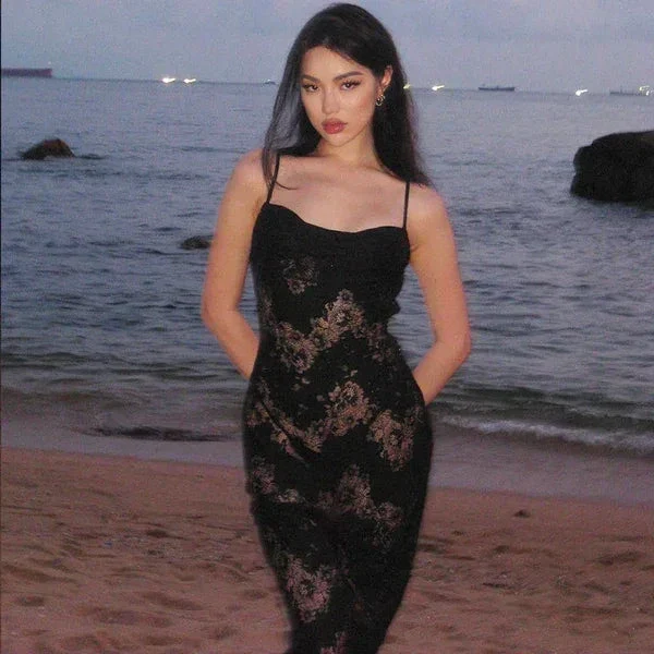 Sexy Black Lace Long Prom Dress Spaghetti Straps Party Evening Dress Y8001 - Image 4