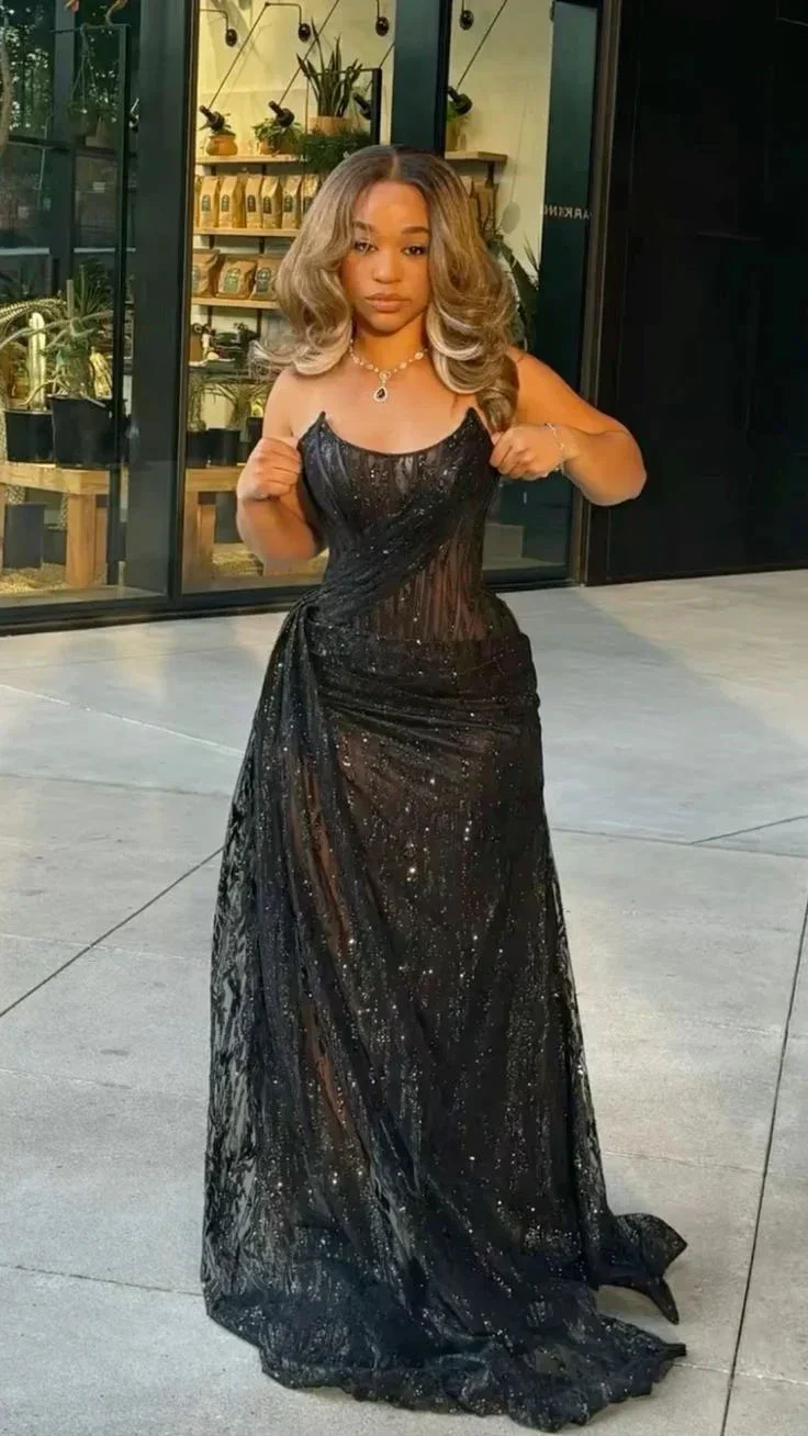 Sexy Black Lace Sequin Slit Mermaid Long Prom Dress Evening Dress Y8055 - Image 2