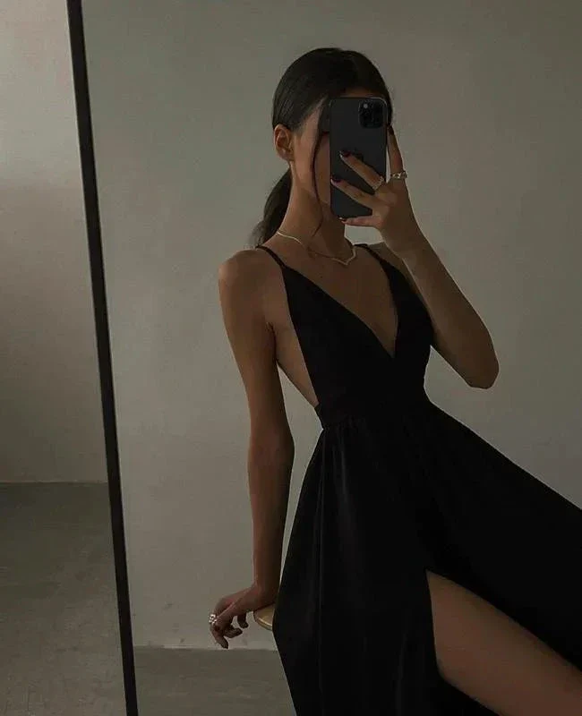 sexy black long prom dress evening dress Y52 - Image 3