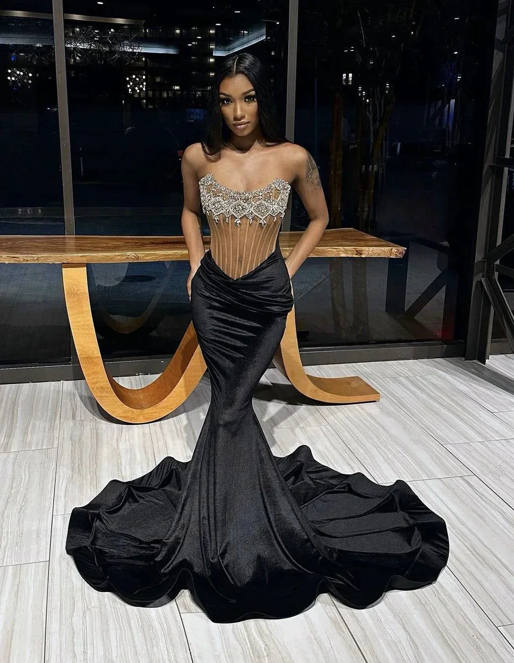 Sexy Black Mermaid Evening Dress,Black Pageant Dress Y4197 - Image 2