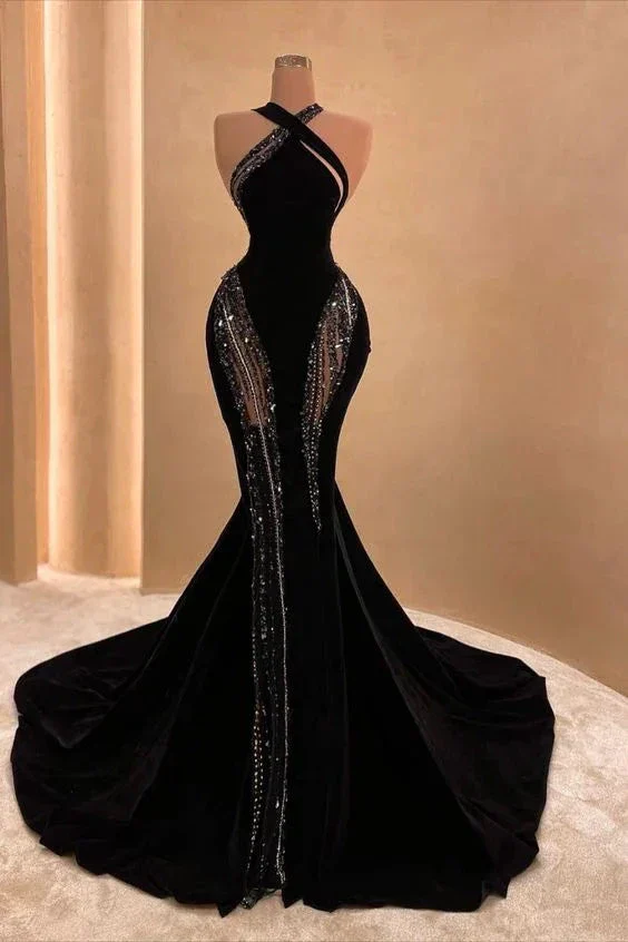 Sexy Black Mermaid Long Prom Dress with Train,Chic Black Evening Gown Y4178 - Image 2