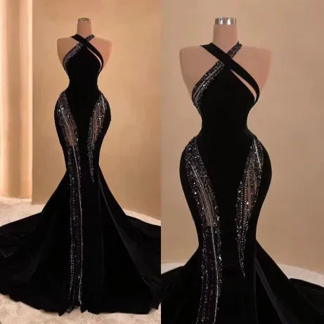 Sexy Black Mermaid Long Prom Dress with Train,Chic Black Evening Gown Y4178 - Image 3