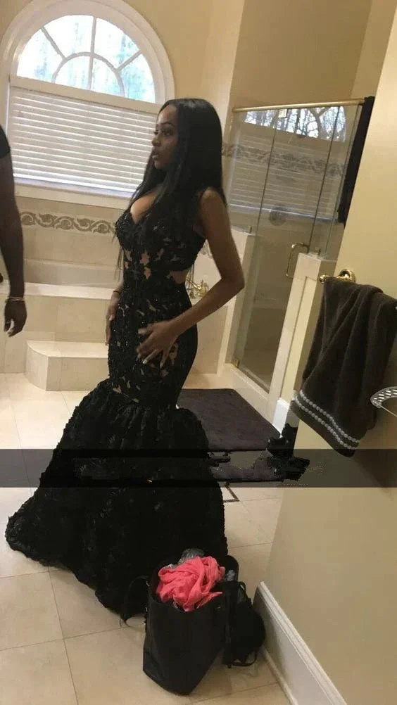 Sexy Black Sleeveless Mermaid Evening Dress,Black Girls Prom Dress Y1656 - Image 2