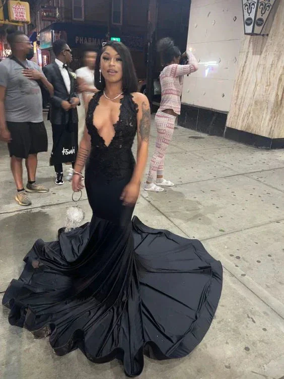 Sexy Black Sleeveless Mermaid Prom Dress Black Evening Gown Y6491 - Image 2
