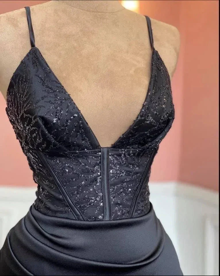 Sexy Black Spaghetti Straps Evening Dress with Split Y4393 - Image 2