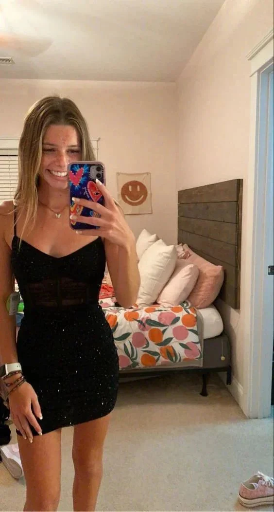 Sexy Black Spaghetti Straps Homecoming Dress Black Party Dress Y1882 - Image 2