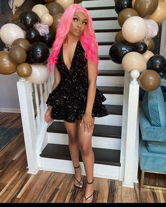 Sexy Black Sparkling Short Cocktail Dresses Back Open Tiered Sequin Graduation Gown Parties Night,Black Homecoming Dress Y1504 - Image 3