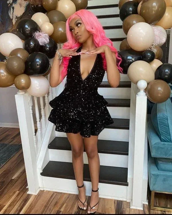 Sexy Black Sparkling Short Homecoming Dresses Back Open Tiered Sequin Graduation Gown Parties Night Y4111 - Image 5