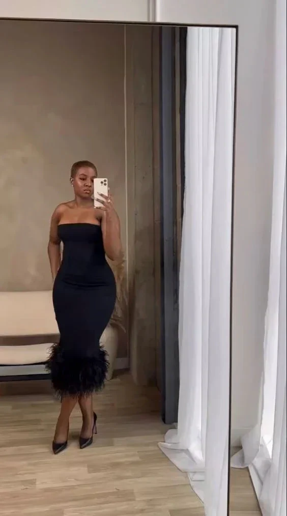 Sexy Black Strapless Bodycon Dress Black Evening Dress Y7094 - Image 2