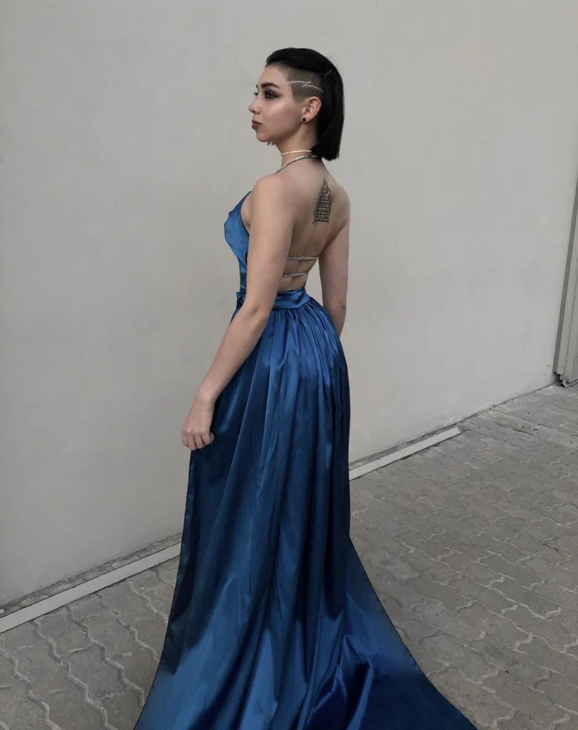 Sexy Blue Backless Prom Dress Blue Evening Dress Y4567 - Image 2