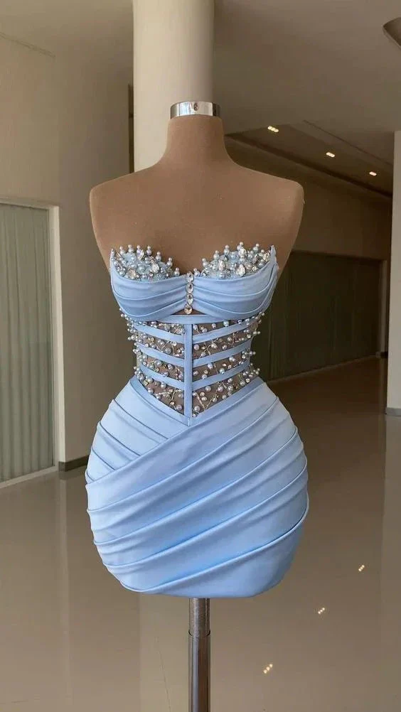 Sexy Blue Dress with Pleated Blue Homecoming Dress Y4131 - Image 2