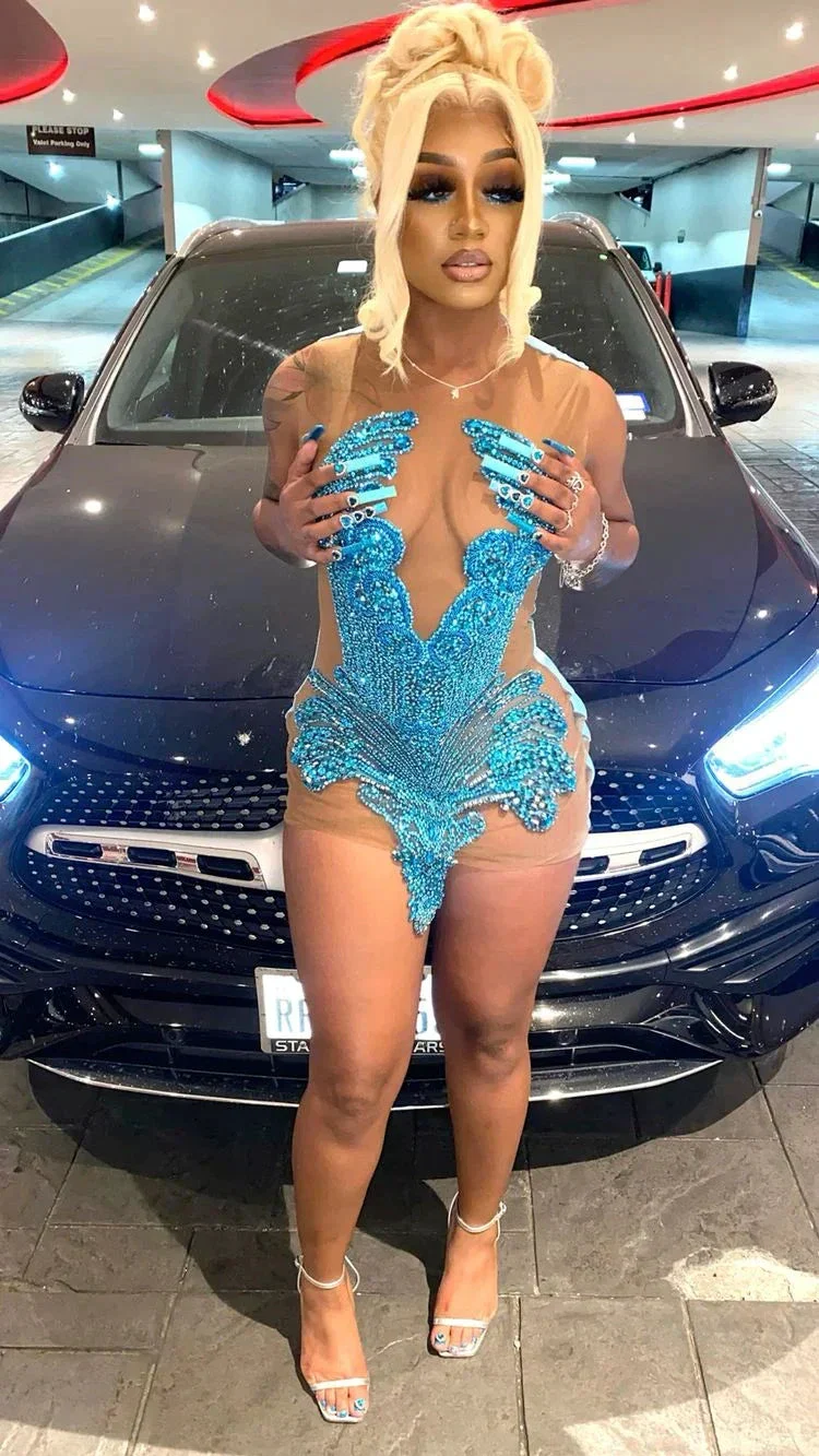 Sexy Blue Sleeveless Homecoming Dress 22nd Birthday Outfit Dress For Black Girls Y2239 - Image 3