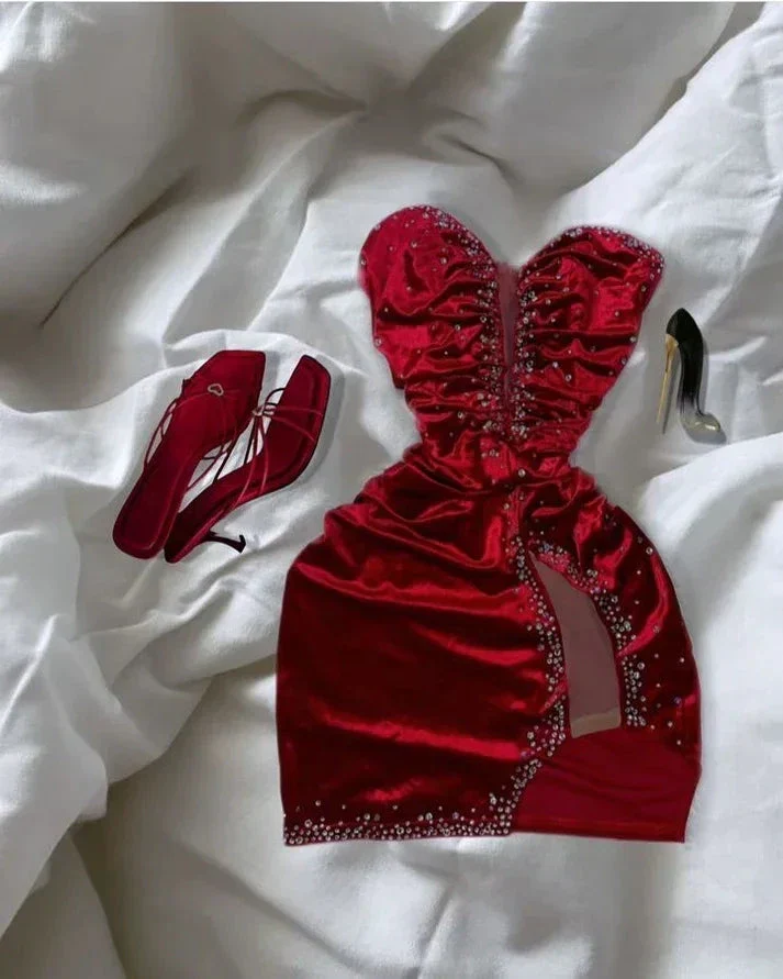 Sexy Burgundy Velvet Beaded Short Birthday Outfits Homecoming Dress Y7703 - Image 3