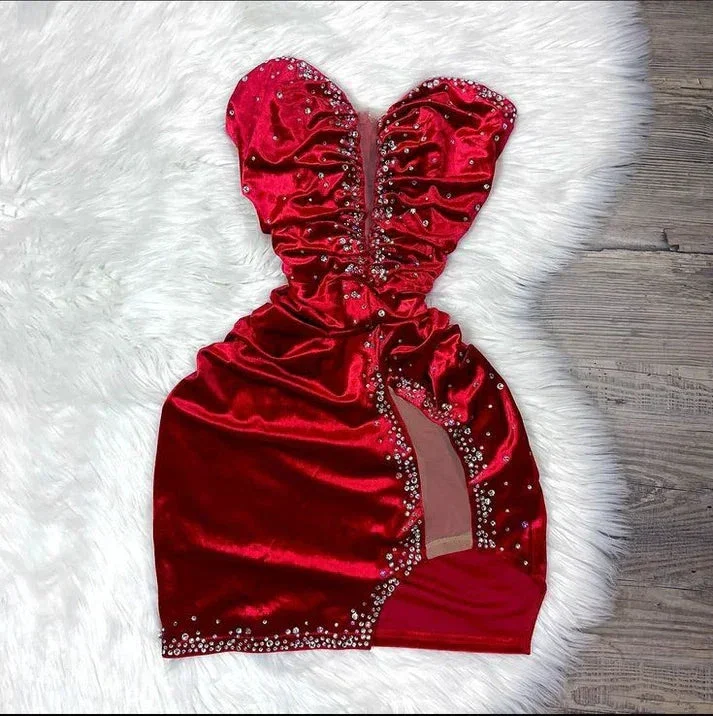 Sexy Burgundy Velvet Beaded Short Birthday Outfits Homecoming Dress Y7703 - Image 4