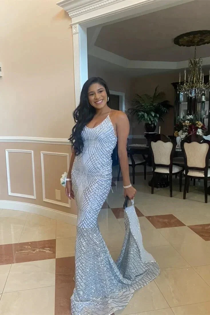 Sexy Criss-cross Straps Halter Sleeveless Mermaid Prom Dress With Applique - Image 2