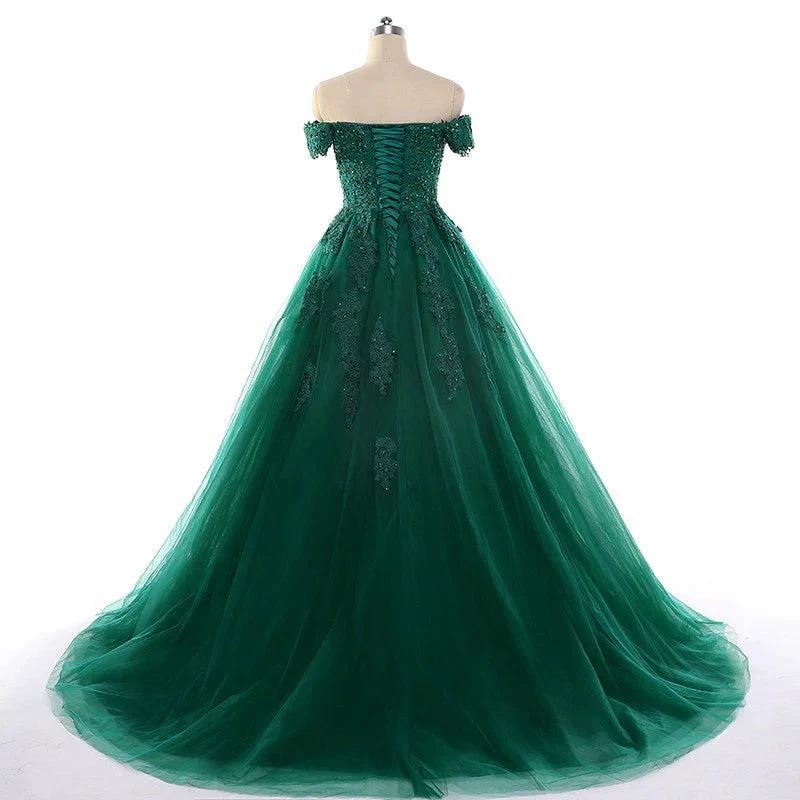 Sexy Dark Green Lace Applique Dresses Short Sleeve Ball Gown For 15 Prom Party Dress Custom Chapel Train Sweet 16 Dresses Y610 - Image 2