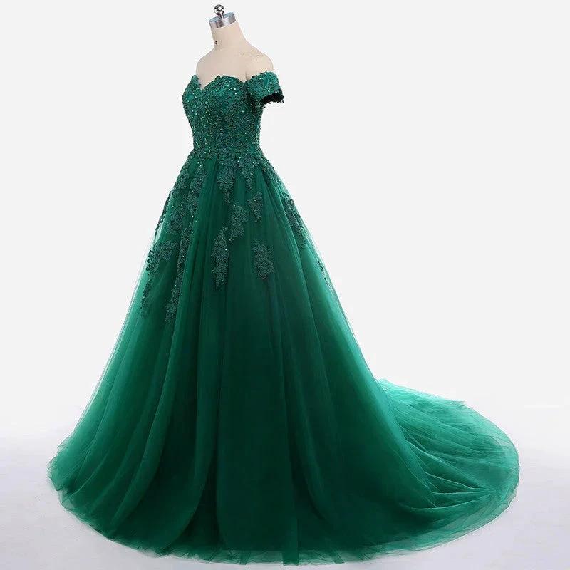 Sexy Dark Green Lace Applique Dresses Short Sleeve Ball Gown For 15 Prom Party Dress Custom Chapel Train Sweet 16 Dresses Y610 - Image 3