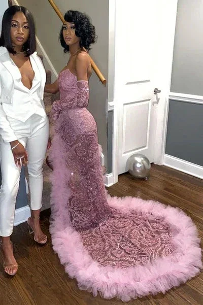 Sexy Dark Pink Tulle Prom Dresses|Sweetheart Deep Split Evening Dress Y1739 - Image 2