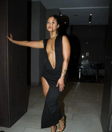 Sexy Deep V Neck Black Evening Dress Black Evening Gown Y4446 - Image 5