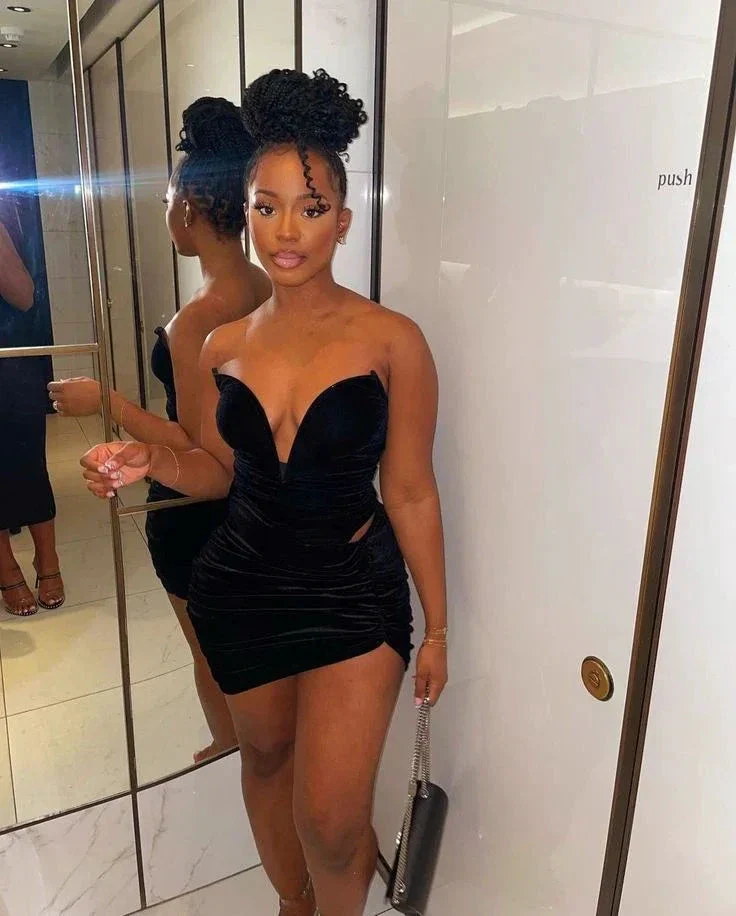 Sexy Deep V Neck Mini Homecoming Dress Black Cocktail Dress Y2219 - Image 2