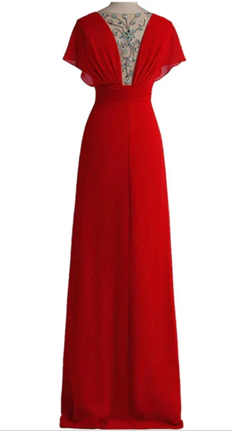 Sexy deep v-neck red evening dress chiffon crystal back formal evening dress gown Y1005 - Image 2