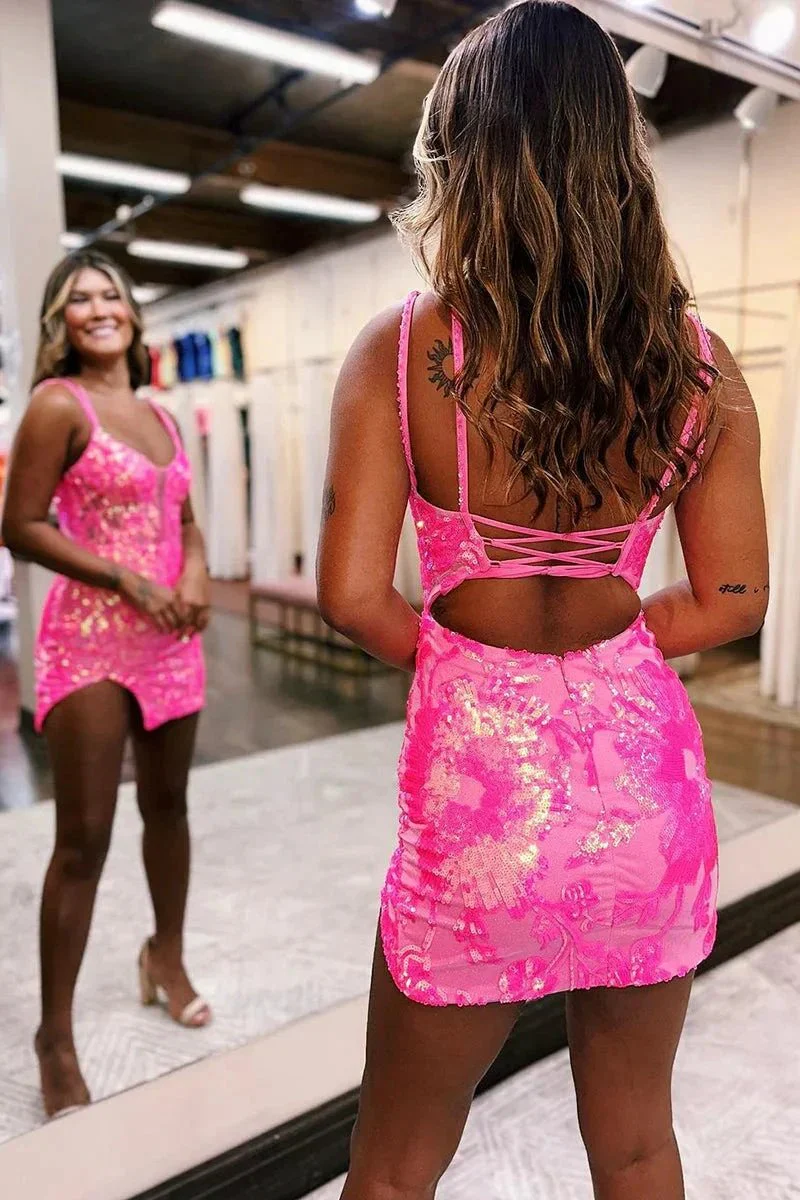 Deep V neck Sequins Appliques Short Homecoming Dress - Image 4