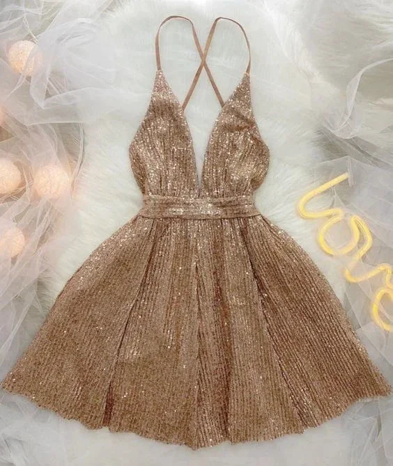 Sexy Deep V Neck Sequins Homecoming Dress Birthday Party Dress Y2999 - Image 2