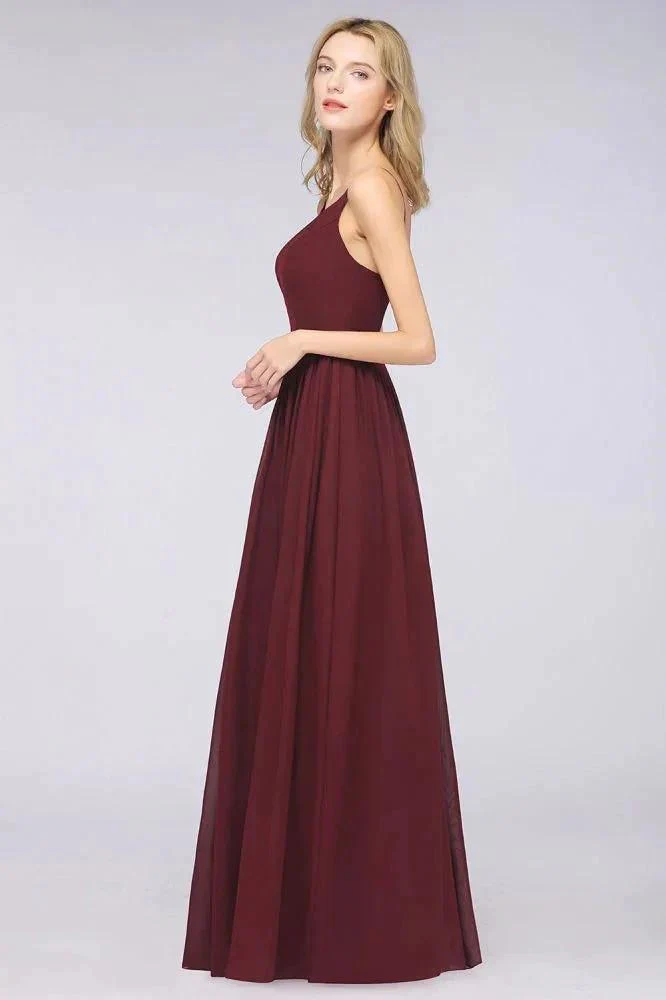 Sexy Double Deep V-Neck Ruffles Sleeveless Bridesmaid Dress Chiffon Side Split Evening Party Dress - Image 5