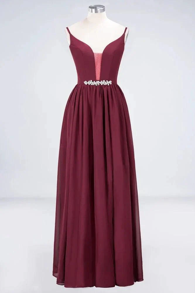 Sexy Double Deep V-Neck Ruffles Sleeveless Bridesmaid Dress Chiffon Side Split Evening Party Dress - Image 9