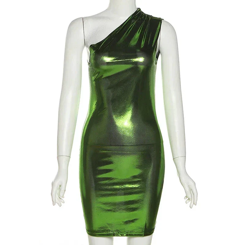 Sexy Dress Women One Shoulder Dress Solid Color Sleeveless Homecoming Dress Y1987 - Image 2