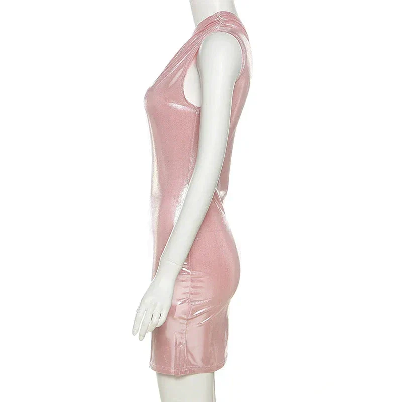 Sexy Dress Women One Shoulder Dress Solid Color Sleeveless Homecoming Dress Y1987 - Image 4
