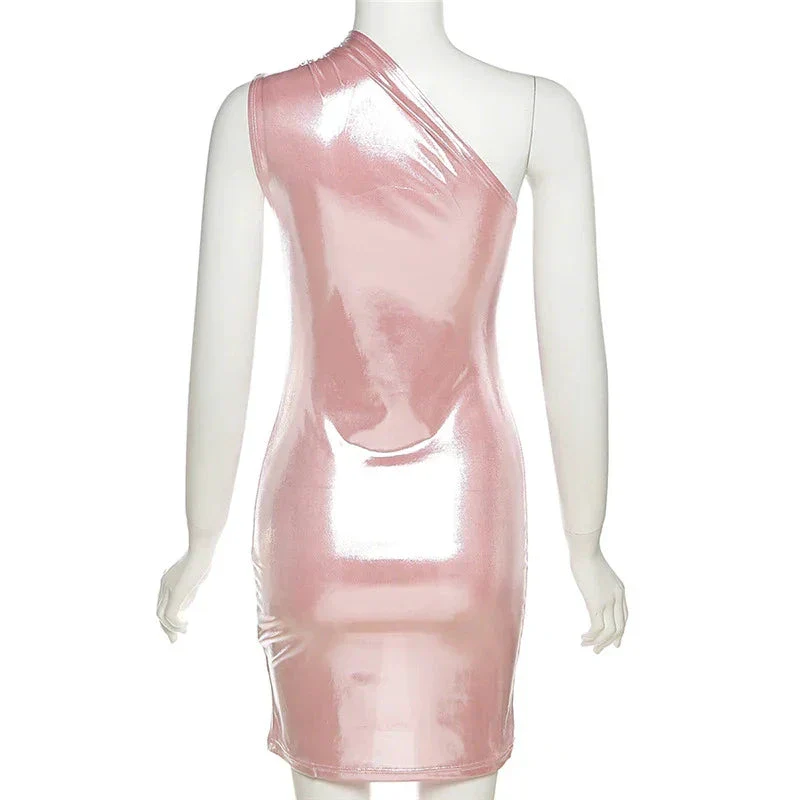 Sexy Dress Women One Shoulder Dress Solid Color Sleeveless Homecoming Dress Y1987 - Image 5