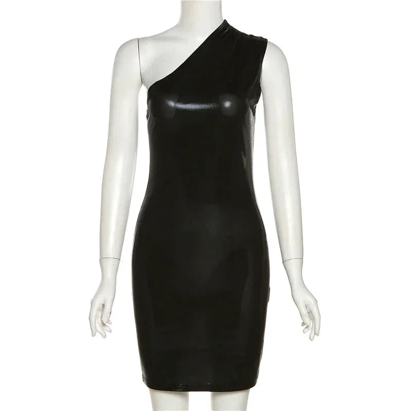 Sexy Dress Women One Shoulder Dress Solid Color Sleeveless Homecoming Dress Y1987 - Image 6