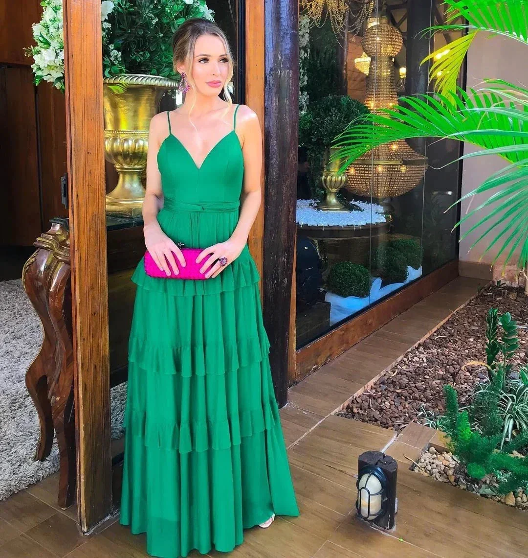 Sexy Green Spaghetti Straps V Neck Long Prom Dress Green Evening Dress Y4832 - Image 2