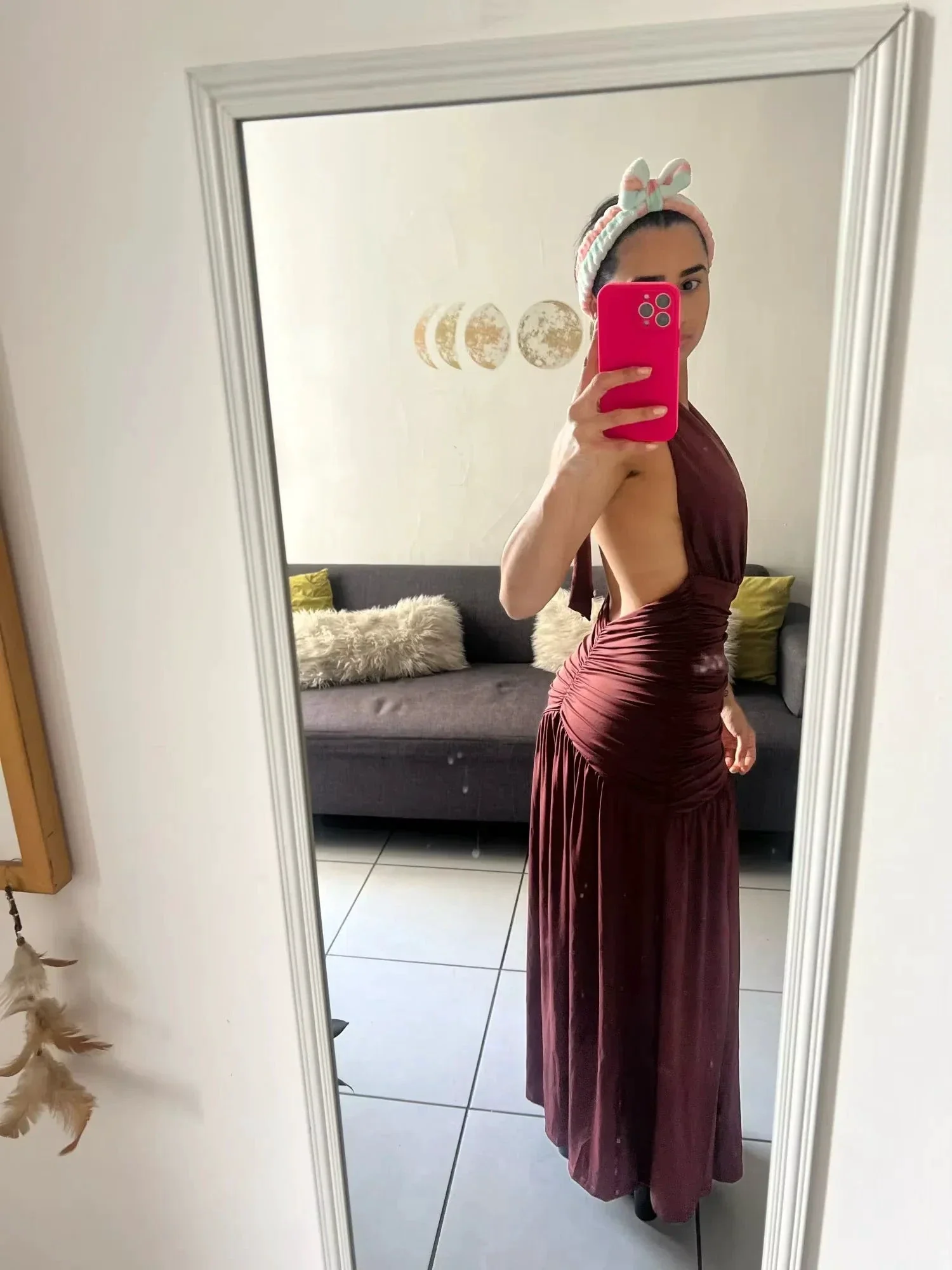 Sexy Halter Backless Brown A Line Slit Prom Dress Deep V Evening Dress Y8481 - Image 5