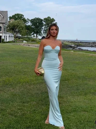 Sexy Halter Blue Sheath Prom Dress Long Evening Dress Bridesmaid Dress Y8233 - Image 3