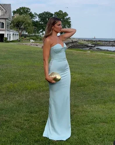 Sexy Halter Blue Sheath Prom Dress Long Evening Dress Bridesmaid Dress Y8233 - Image 4