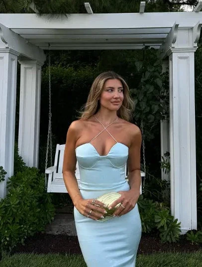 Sexy Halter Blue Sheath Prom Dress Long Evening Dress Bridesmaid Dress Y8233 - Image 5