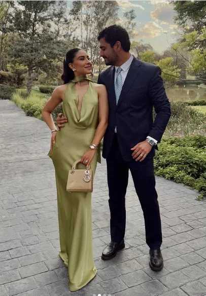 Sexy Halter Green Satin Prom Dress Lonr Evening Dress Y8210 - Image 3