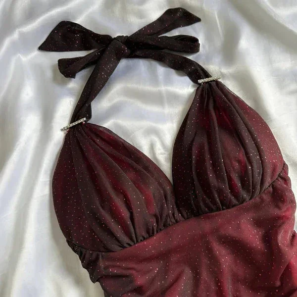 Sexy Halter Ombre Red V Neck Chiffon Long Prom Dress Party Evening Gown Y7485 - Image 3