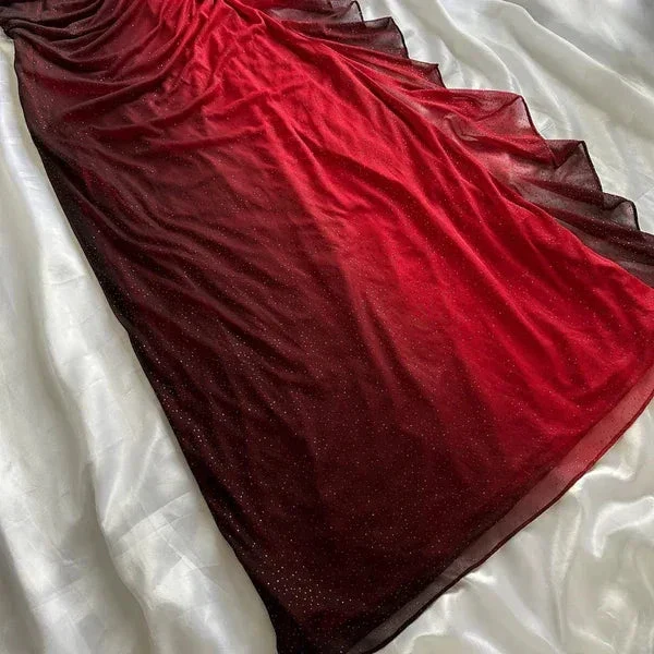 Sexy Halter Ombre Red V Neck Chiffon Long Prom Dress Party Evening Gown Y7485 - Image 5