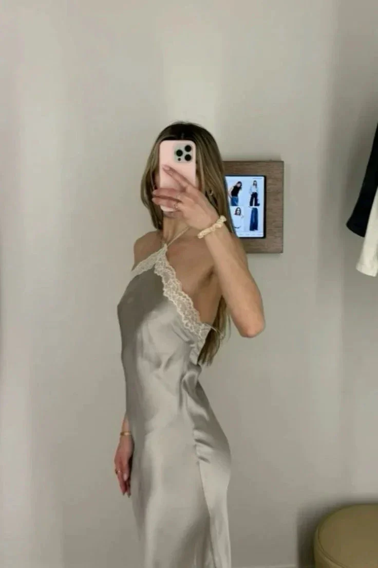 Sexy Halter Satin Lace Party Evening Dress Y8169 - Image 2