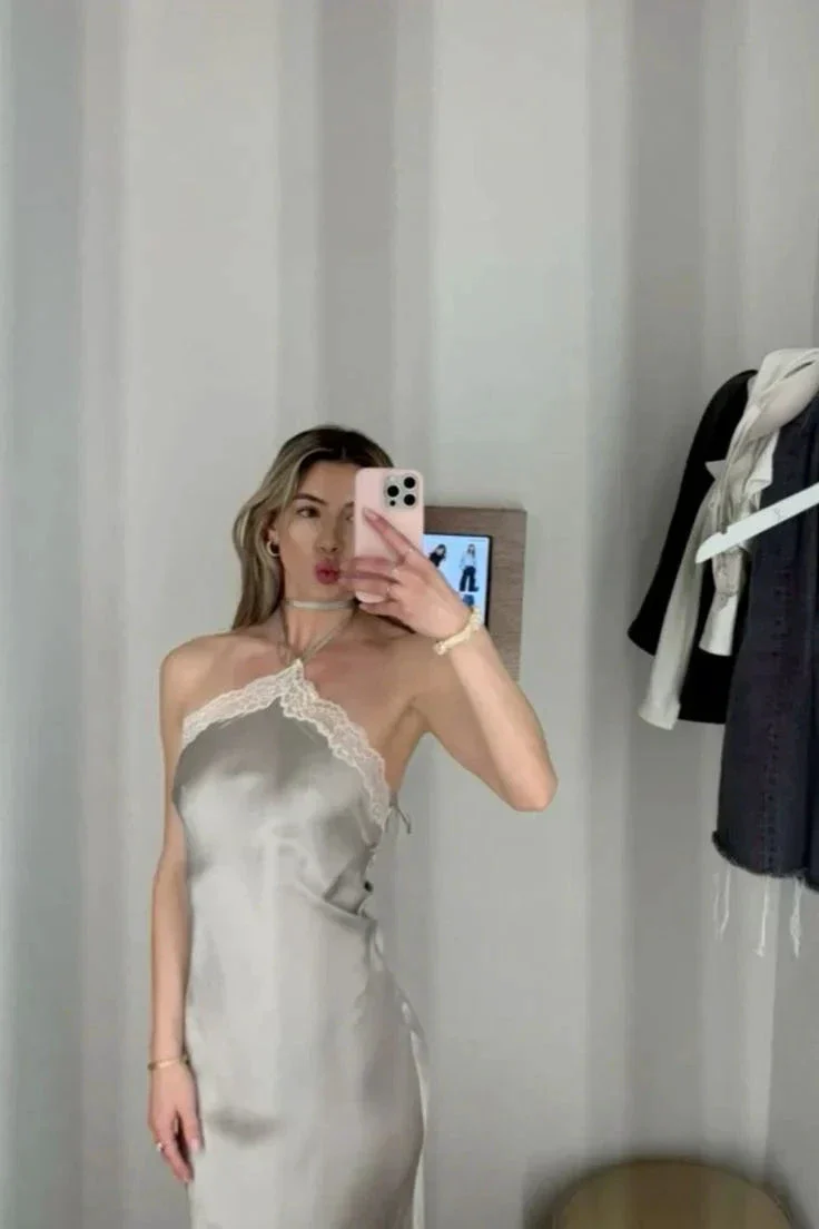 Sexy Halter Satin Lace Party Evening Dress Y8169 - Image 3