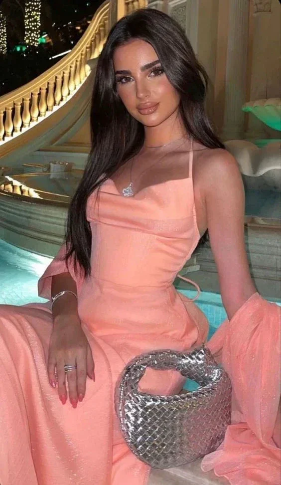 Sexy Halter Sleeveless Pink Long Prom Dress Party Evening Dress Y7523 - Image 3